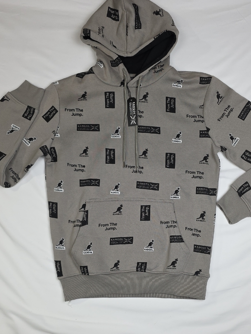 Kangol Taupe All-Over Logo Zip Hoodie Small